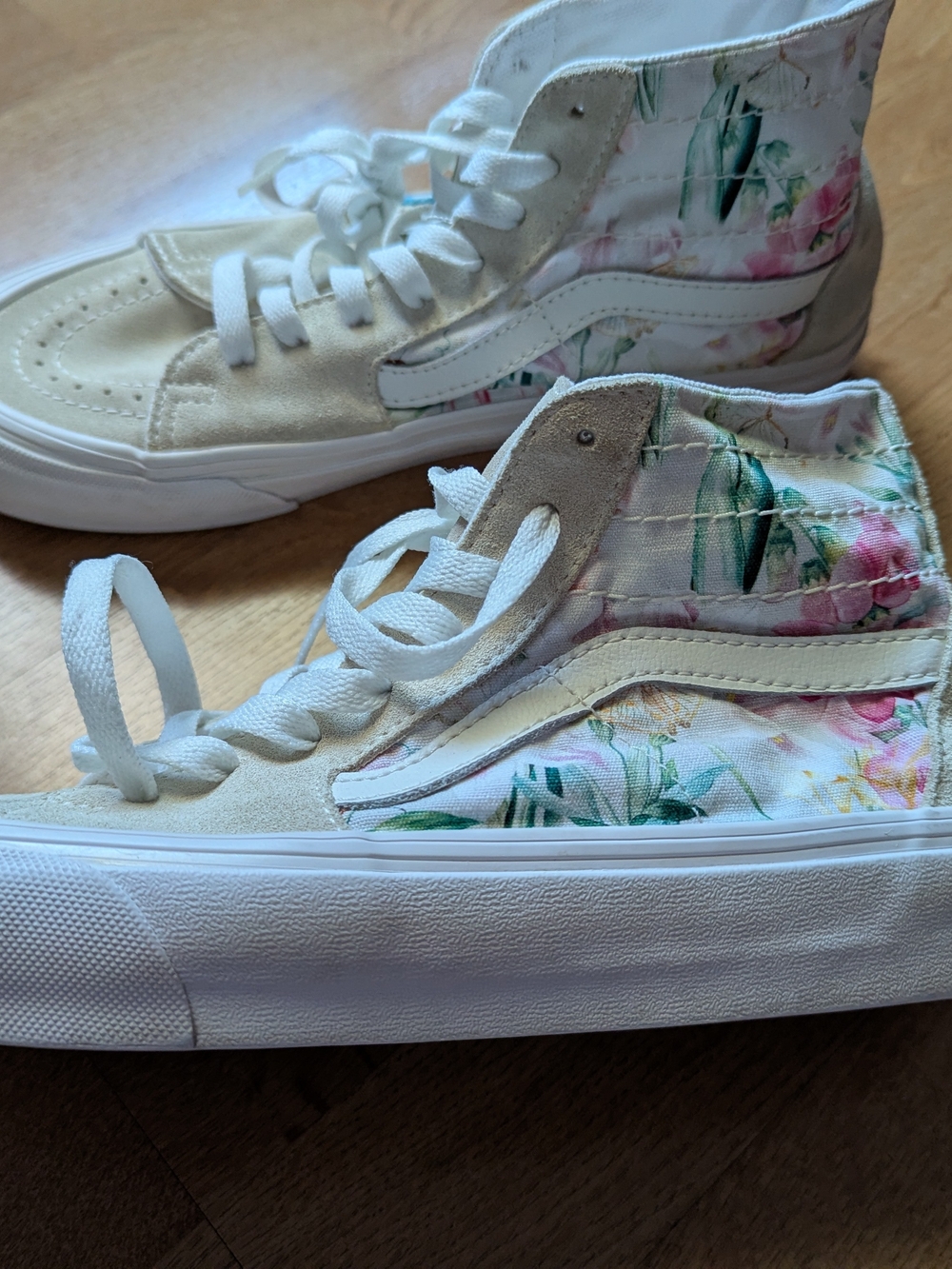 Vans Floral High-Top Sneakers in White and Pink